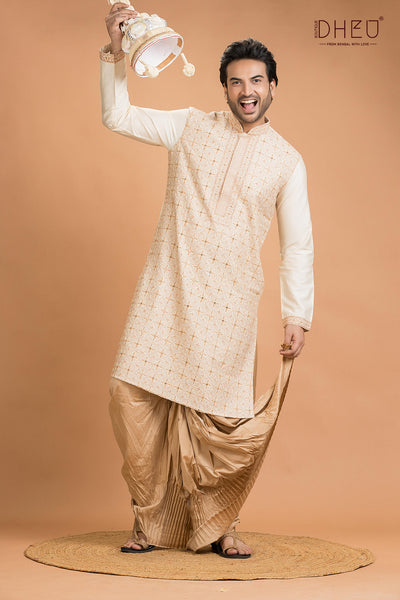 Exclusive Katan Silk Kurta & Dhoti(Optional) Set