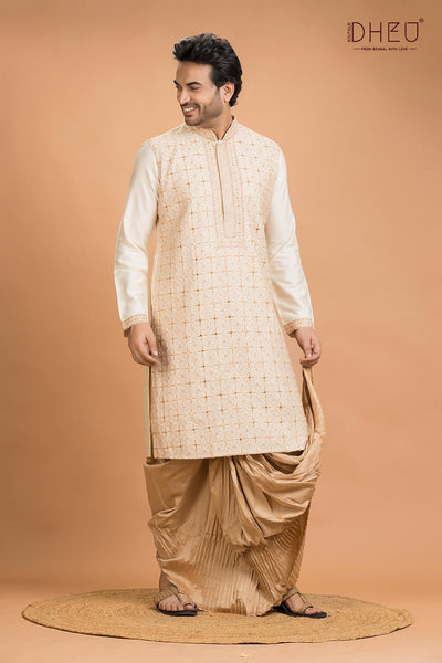 Exclusive Katan Silk Kurta & Dhoti(Optional) Set