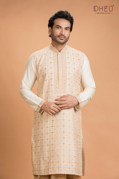 Exclusive Katan Silk Kurta & Dhoti(Optional) Set