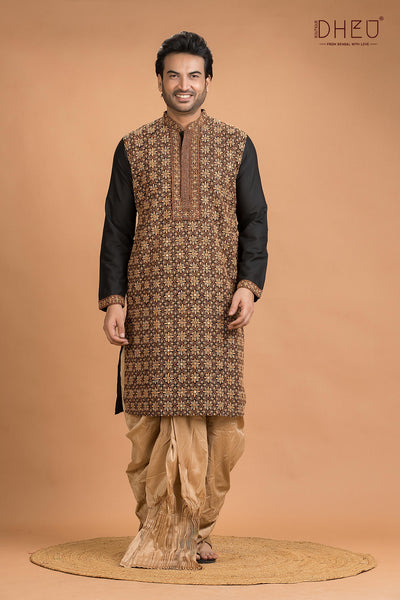Exclusive Katan Silk Kurta & Dhoti(Optional) Set