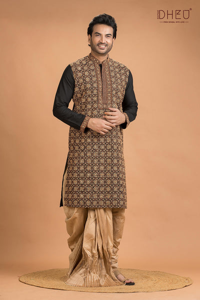 Exclusive Katan Silk Kurta & Dhoti(Optional) Set