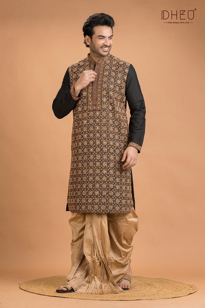 Exclusive Katan Silk Kurta & Dhoti(Optional) Set