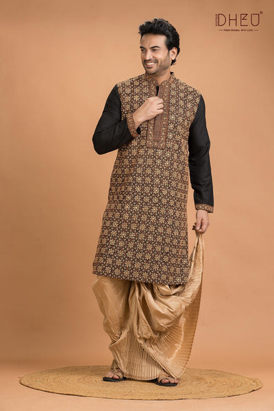 Exclusive Katan Silk Kurta & Dhoti(Optional) Set