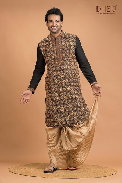 Exclusive Katan Silk Kurta & Dhoti(Optional) Set