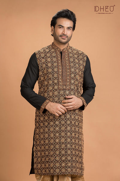 Exclusive Katan Silk Kurta & Dhoti(Optional) Set
