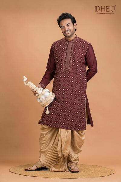 Exclusive Katan Silk Kurta & Dhoti(Optional) Set