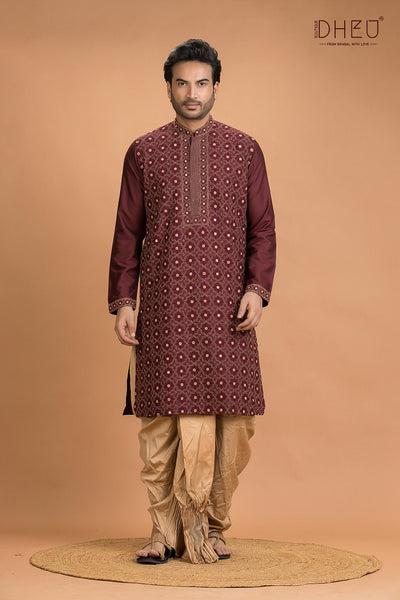 Exclusive Katan Silk Kurta & Dhoti(Optional) Set