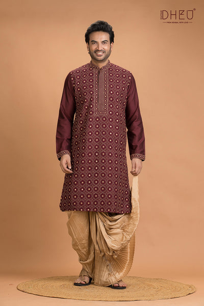 Exclusive Katan Silk Kurta & Dhoti(Optional) Set