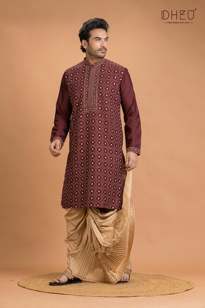 Exclusive Katan Silk Kurta & Dhoti(Optional) Set