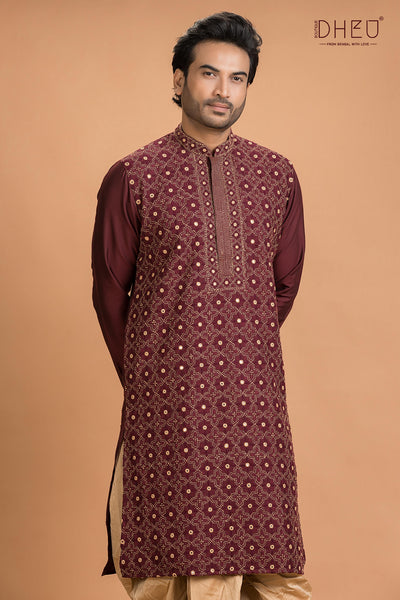Exclusive Katan Silk Kurta & Dhoti(Optional) Set