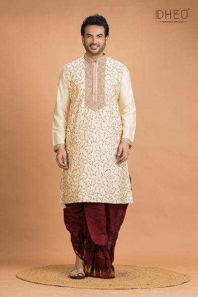 Exclusive Katan Silk Kurta & Dhoti(Optional) Set
