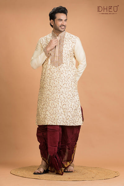 Exclusive Katan Silk Kurta & Dhoti(Optional) Set
