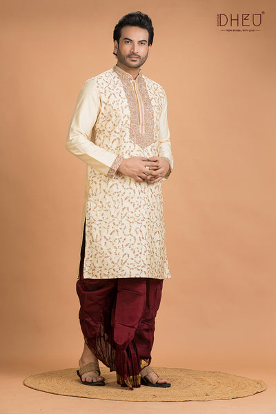 Exclusive Katan Silk Kurta & Dhoti(Optional) Set