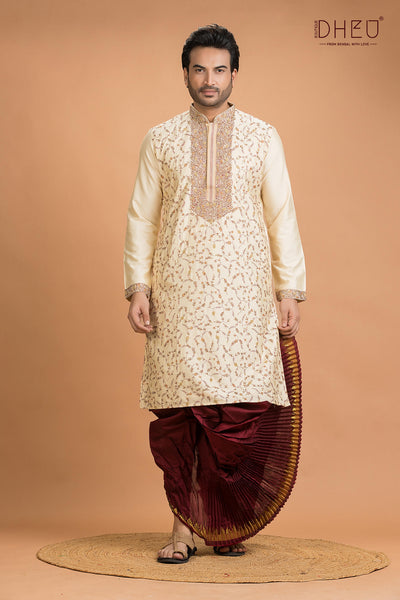 Exclusive Katan Silk Kurta & Dhoti(Optional) Set