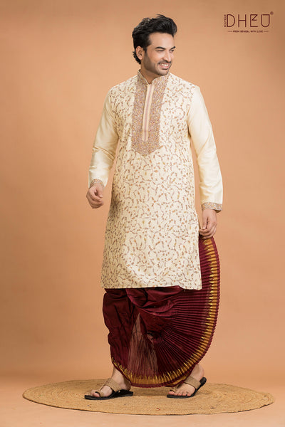Exclusive Katan Silk Kurta & Dhoti(Optional) Set