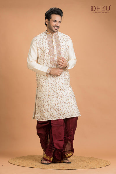 Exclusive Katan Silk Kurta & Dhoti(Optional) Set