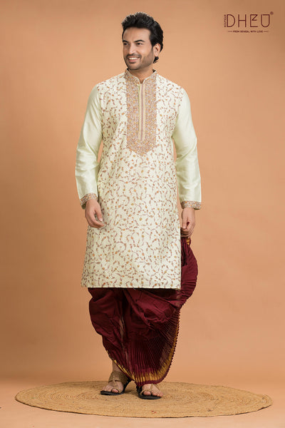 Exclusive Katan Silk Kurta & Dhoti(Optional) Set