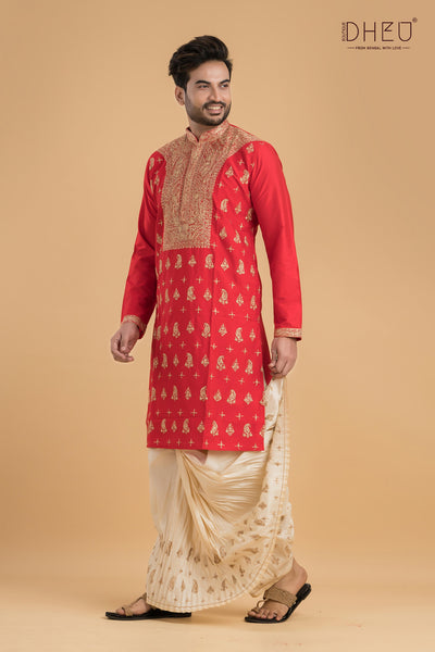 Exclusive Katan Silk Kurta & Dhoti(Optional) Set