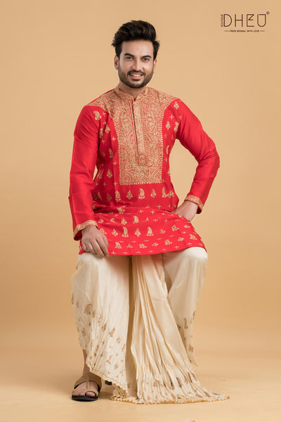 Exclusive Katan Silk Kurta & Dhoti(Optional) Set
