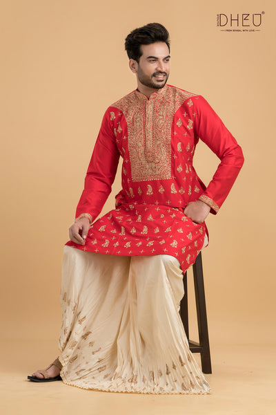 Exclusive Katan Silk Kurta & Dhoti(Optional) Set