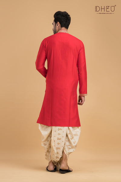 Exclusive Katan Silk Kurta & Dhoti(Optional) Set