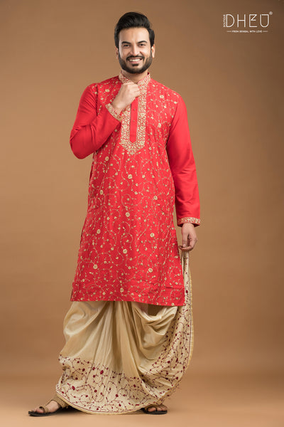 Exclusive Katan Silk Kurta & Dhoti Set
