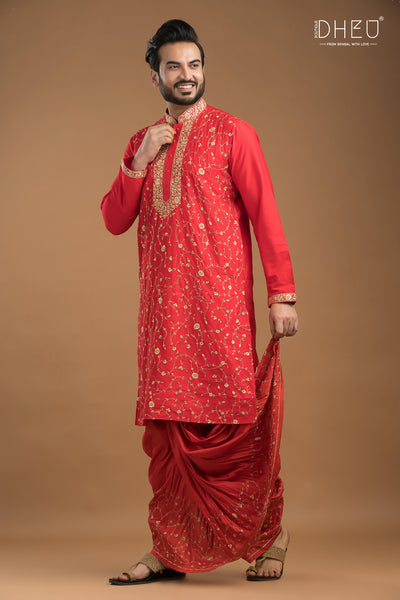 Exclusive Katan Silk Kurta & Dhoti Set