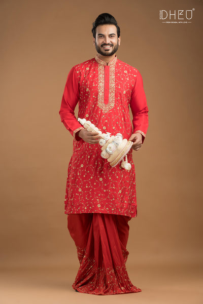 Exclusive Katan Silk Kurta & Dhoti Set