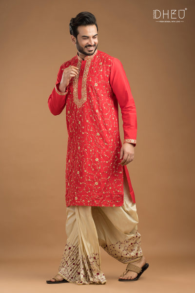 Exclusive Katan Silk Kurta & Dhoti Set