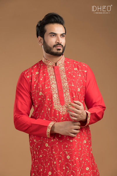Exclusive Katan Silk Kurta & Dhoti Set