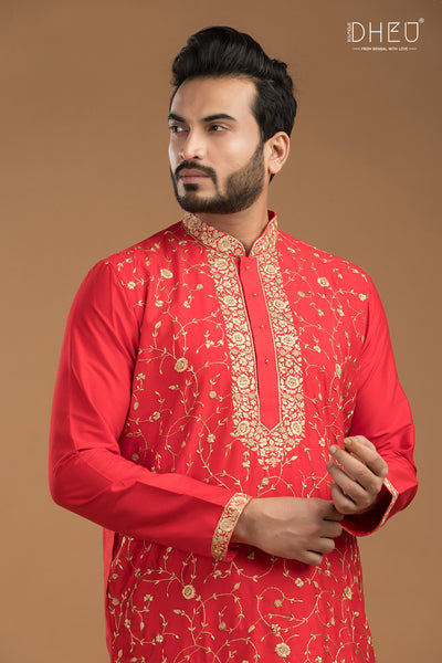 Exclusive Katan Silk Kurta & Dhoti Set