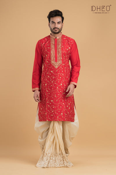 Exclusive Katan Silk Kurta & Dhoti(Optional) Set