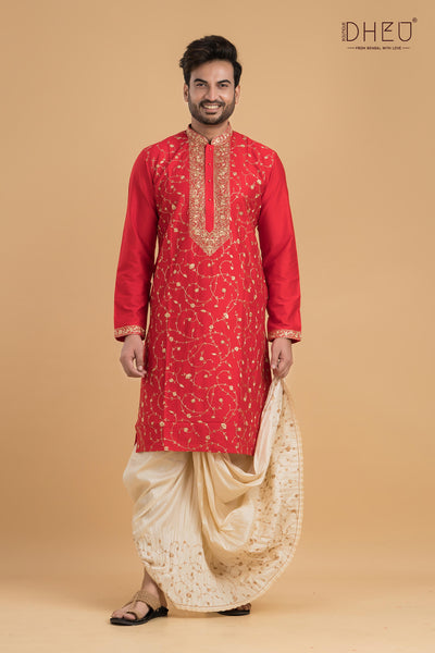 Exclusive Katan Silk Kurta & Dhoti(Optional) Set