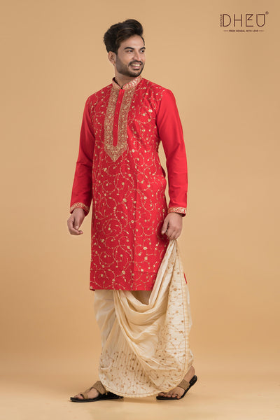 Exclusive Katan Silk Kurta & Dhoti(Optional) Set