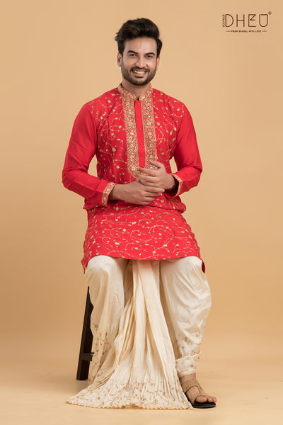Exclusive Katan Silk Kurta & Dhoti(Optional) Set