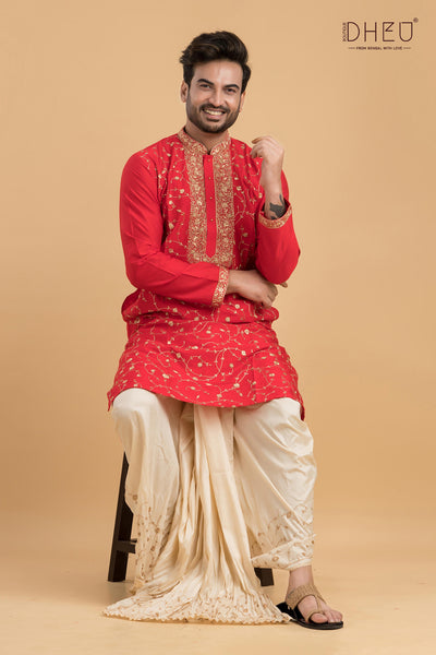 Exclusive Katan Silk Kurta & Dhoti(Optional) Set