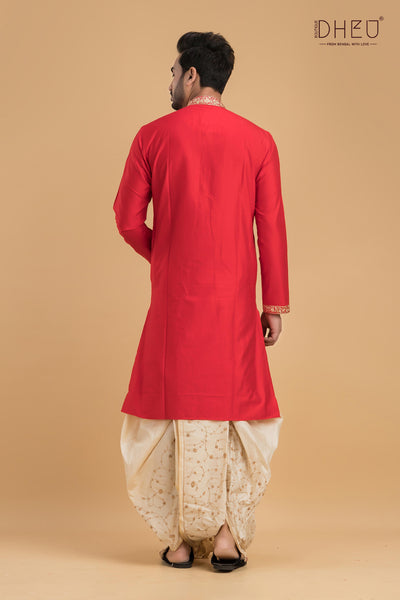 Exclusive Katan Silk Kurta & Dhoti(Optional) Set