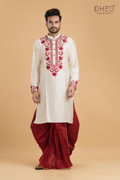 Exclusive Designer Silk Kurta & Dhoti(Optional) Set