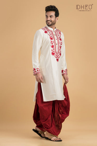 Exclusive Designer Silk Kurta & Dhoti(Optional) Set
