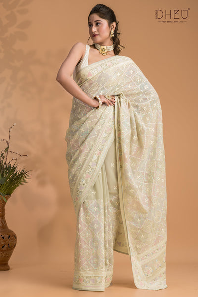 Shameplant - Chiffon Georgette Embroidered Saree