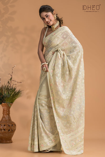 Shameplant - Chiffon Georgette Embroidered Saree