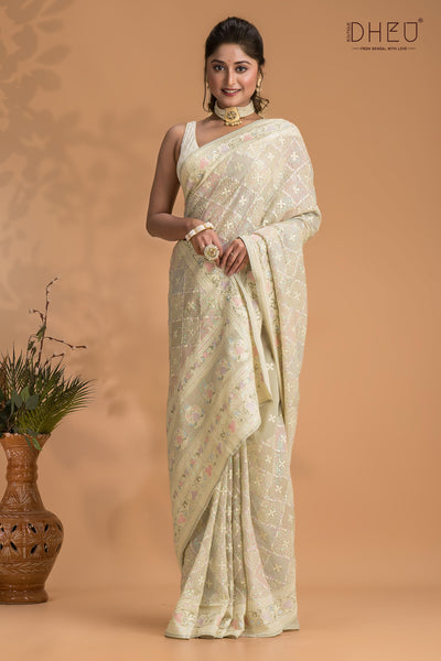 Shameplant - Chiffon Georgette Embroidered Saree