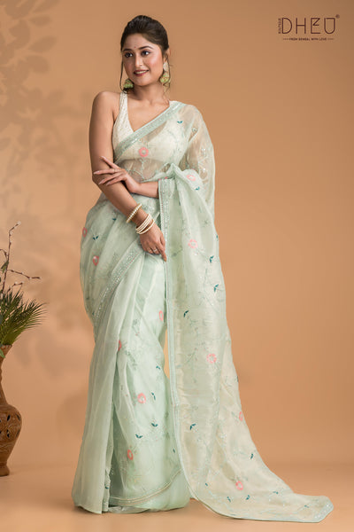 Designer organza saree at lowest cost only at dheu.in