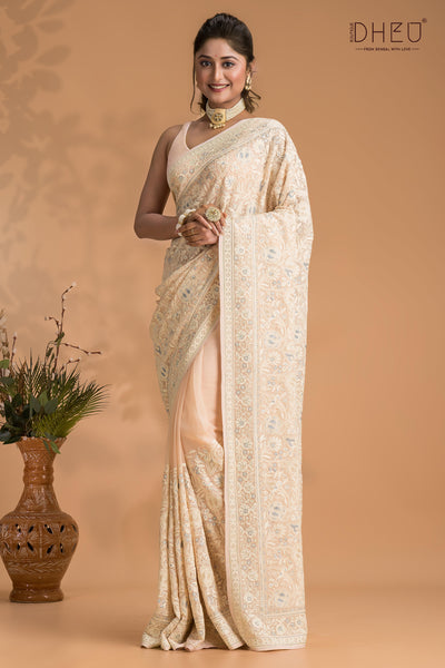 Designer organza saree at lowest cost only at dheu.in