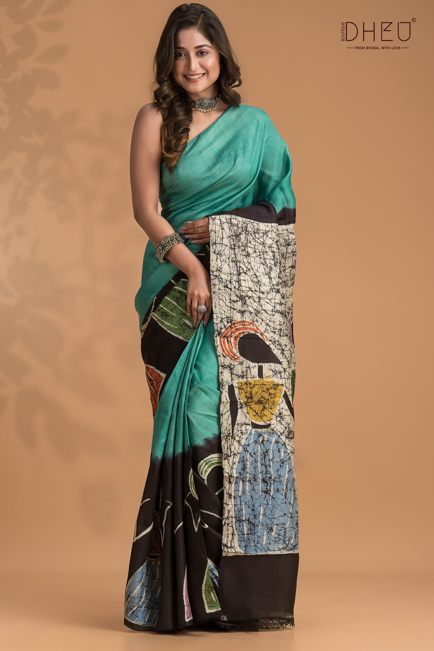 blended silk batik print saree at lowest price only at dheu.in