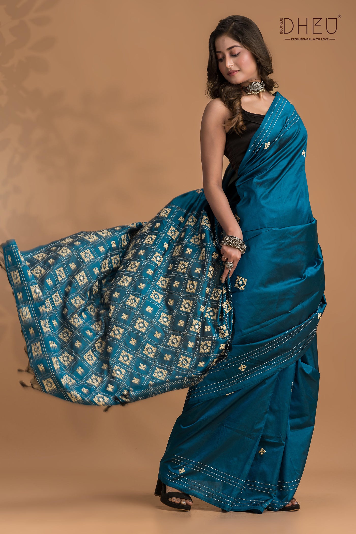 Pure Silk Kantha Stitch Saree (With Silk Mark Certified)