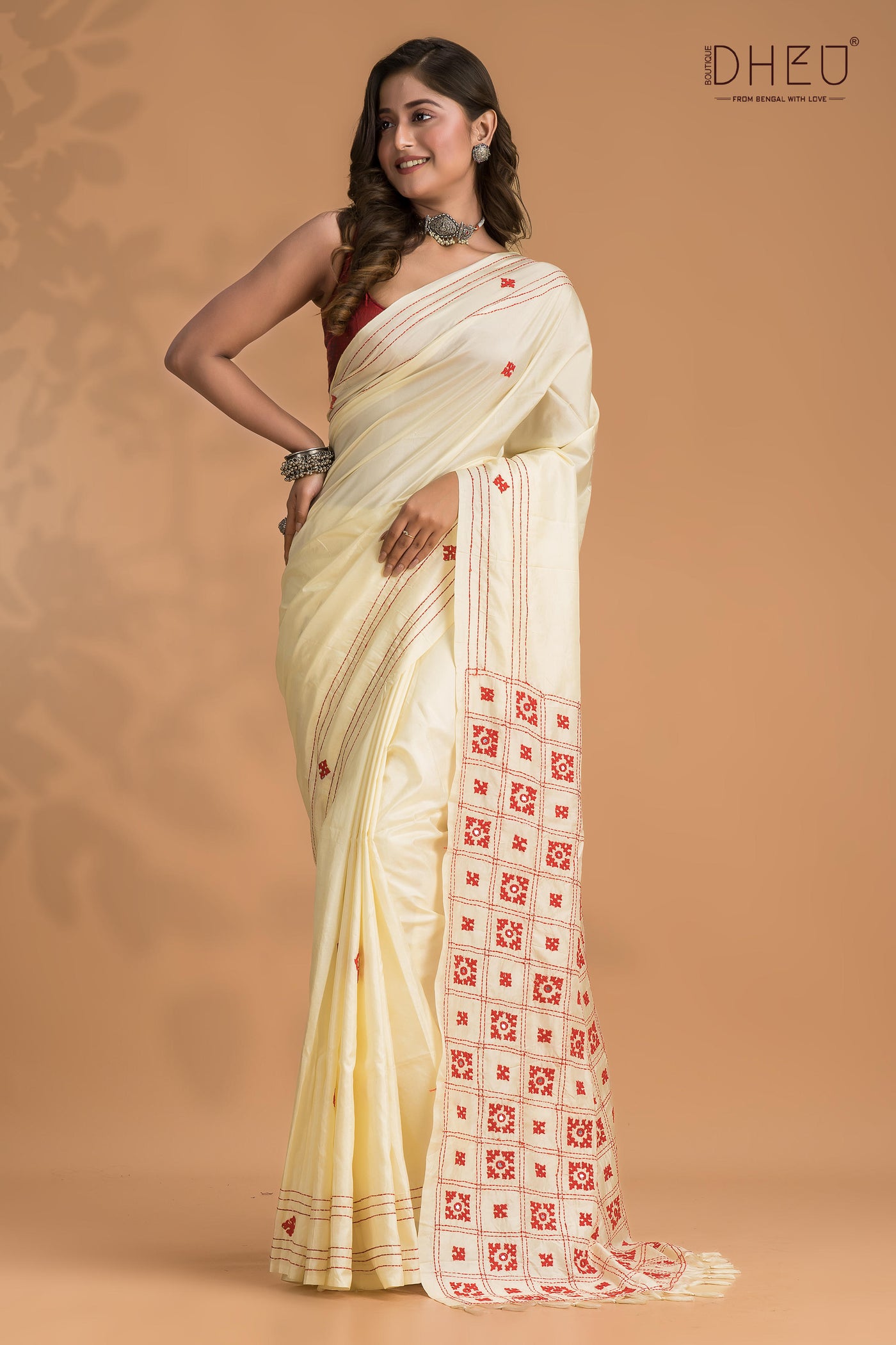 Pure Silk Kantha Stitch Saree (With Silk Mark Certified)