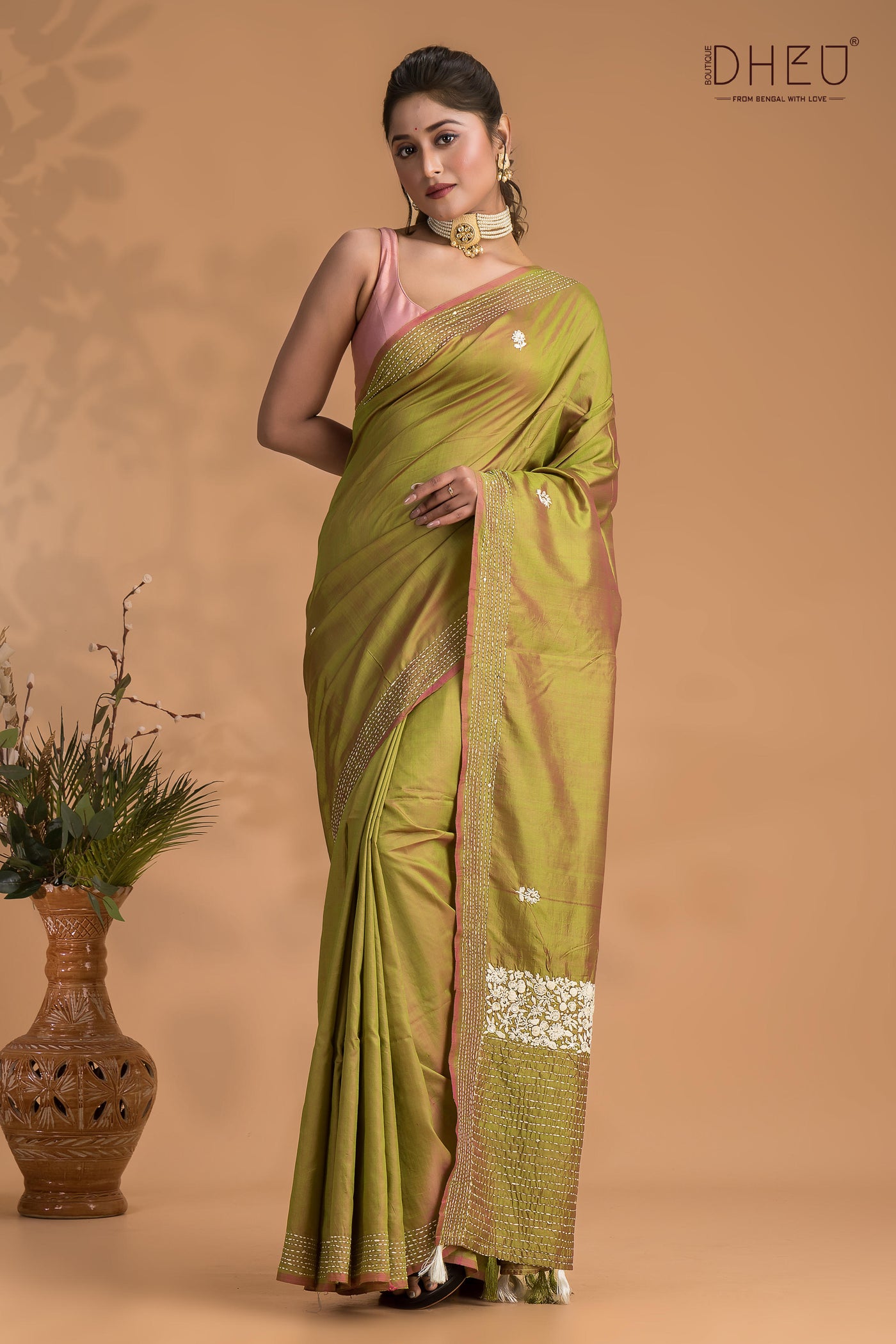 Pure Silk Dual Tone Embroidery Saree (With Silk Mark Certified)