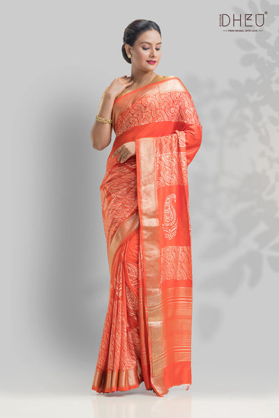 Designer  silk batik print saree at lowest price only at dheu.in