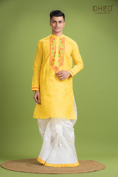 Dheu Jamdani Kurta Dhoti(Optional) Set